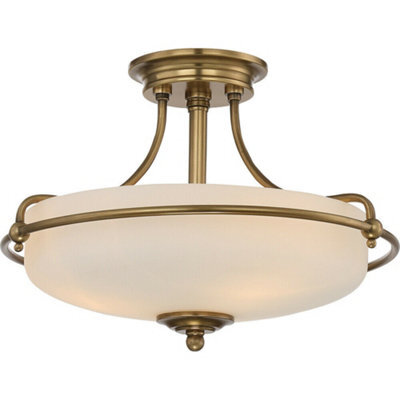 Elegant 3 Bulb Semi Flush Light In Weathered Brass With E27 Led Compatibility