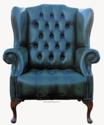 Chesterfield High Back Wing Chair Buttoned Seat Antique Green Leather In Mallory Style - thumbnail 2