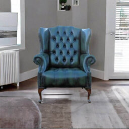 Chesterfield High Back Wing Chair Buttoned Seat Antique Green Leather In Mallory Style - thumbnail 4