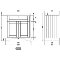 Hudson Reed Floor Standing Two Door Traditional Vanity Unit With 3 Tap Hole Grey Marble Top & Basin In Storm Grey, 820 X 470mm - thumbnail 4