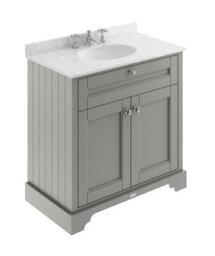 Hudson Reed Floor Standing Two Door Traditional Vanity Unit With 3 Tap Hole Grey Marble Top & Basin In Storm Grey, 820 X 470mm