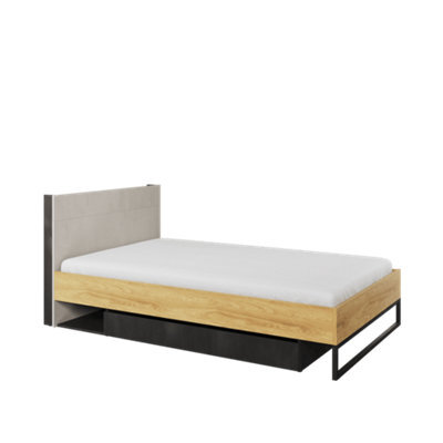 Arte Teen Flex Tf-17 Single Bed In Oak Hickory, Silk Flou & Raw Steel - Eu Small Double 1200mm X 2000mm - Elegantly Lit Storage Bed - image 1