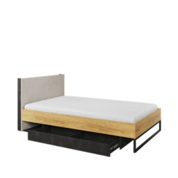 Arte Teen Flex Tf-17 Single Bed In Oak Hickory, Silk Flou & Raw Steel - Eu Small Double 1200mm X 2000mm - Elegantly Lit Storage Bed - thumbnail 2