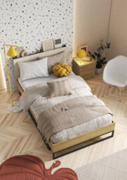 Arte Teen Flex Tf-17 Single Bed In Oak Hickory, Silk Flou & Raw Steel - Eu Small Double 1200mm X 2000mm - Elegantly Lit Storage Bed - thumbnail 3