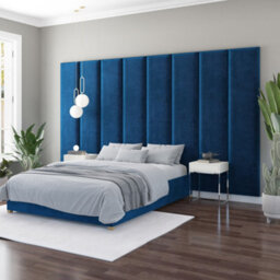 Aspire 45Cm X 210Cm Large Upholstered Headboard Wall Panel, Plush Velvet Navy - thumbnail 1