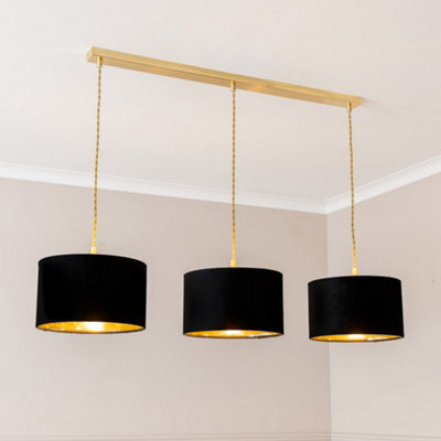 Valuelights Reni Black & Gold Drum Shade 3 Drop Bar Gold Diner Ceiling Light With Led Bulbs - image 1