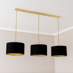 Valuelights Reni Black & Gold Drum Shade 3 Drop Bar Gold Diner Ceiling Light With Led Bulbs - thumbnail 3