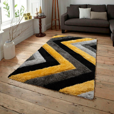 Home Republic Chevron Shaggy Rug - Ochre