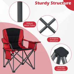 Gainoom Oversized Red Camping Chair Portable Folding Chair Outdoor Padded Chair W/ Cup Holder & Carrying Bag - thumbnail 4