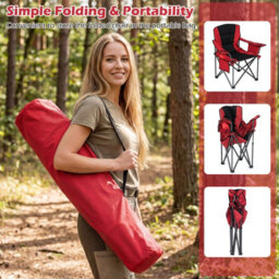 Gainoom Oversized Red Camping Chair Portable Folding Chair Outdoor Padded Chair W/ Cup Holder & Carrying Bag - thumbnail 5