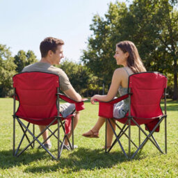 Gainoom Oversized Red Camping Chair Portable Folding Chair Outdoor Padded Chair W/ Cup Holder & Carrying Bag - thumbnail 6