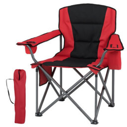 Gainoom Oversized Red Camping Chair Portable Folding Chair Outdoor Padded Chair W/ Cup Holder & Carrying Bag - thumbnail 1