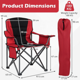 Gainoom Oversized Red Camping Chair Portable Folding Chair Outdoor Padded Chair W/ Cup Holder & Carrying Bag - thumbnail 2