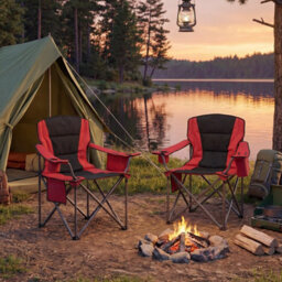 Gainoom Oversized Red Camping Chair Portable Folding Chair Outdoor Padded Chair W/ Cup Holder & Carrying Bag - thumbnail 3