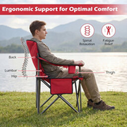 Gainoom Oversized Red Camping Chair Portable Folding Chair Outdoor Padded Chair W/ Cup Holder & Carrying Bag - thumbnail 8