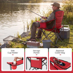 Gainoom Oversized Red Camping Chair Portable Folding Chair Outdoor Padded Chair W/ Cup Holder & Carrying Bag - thumbnail 9