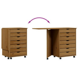 Vidaxl Rolling Cabinet With Desk Moss Honey Brown Solid Wood Pine Rolling Cabinets - thumbnail 7