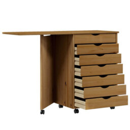 Vidaxl Rolling Cabinet With Desk Moss Honey Brown Solid Wood Pine Rolling Cabinets - thumbnail 3
