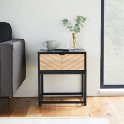 Set Of 2 Black Wood Effect Chevron Side Tables Bedside Nightstands - thumbnail 3