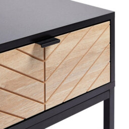 Set Of 2 Black Wood Effect Chevron Side Tables Bedside Nightstands - thumbnail 4