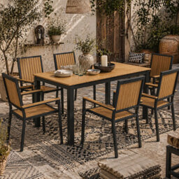 Wyld Haus Rido 6-Seater Natural Wood-Effect And Black Metal Garden Dining Set With Stackable Chairs - thumbnail 1