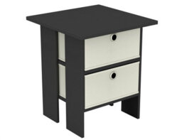 Urbn-Living Black, Cream - 2-Tier 2- Drawer Wooden Side Table - thumbnail 2