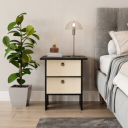 Urbn-Living Black, Cream - 2-Tier 2- Drawer Wooden Side Table - thumbnail 4