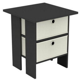 Urbn-Living Black, Cream - 2-Tier 2- Drawer Wooden Side Table