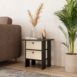 Urbn-Living Black, Cream - 2-Tier 2- Drawer Wooden Side Table - thumbnail 3