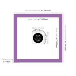 "5X5"" Purple Picture Frame - 5X5"" Square Frame With 1X1"" Mount For 5X5""/1X1"" Pictures Art Deco Style Gallery Wall, 1 Pack" - thumbnail 2