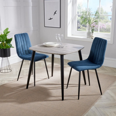 Core Products Aspen Grey Oak Effect 80Cm Square Dining Table With 2 Blue Cord Fabric Straight Stitch Design Chairs - image 1