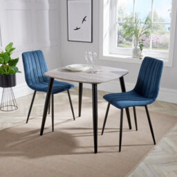 Core Products Aspen Grey Oak Effect 80Cm Square Dining Table With 2 Blue Cord Fabric Straight Stitch Design Chairs