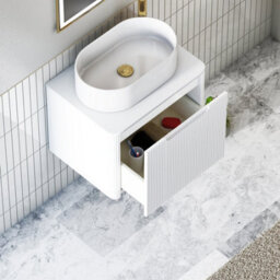 Royal Bathrooms Avenza 600mm Matte White Wall Hung Bathroom Countertop Vanity Unit 1 Drawer With Peak Basin - thumbnail 5