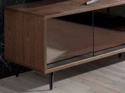 Angel Cerda Stylish Black Glass And Walnut Tv Unit With Steel Legs - thumbnail 4