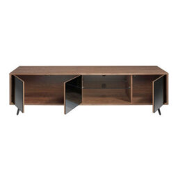 Angel Cerda Stylish Black Glass And Walnut Tv Unit With Steel Legs - thumbnail 5
