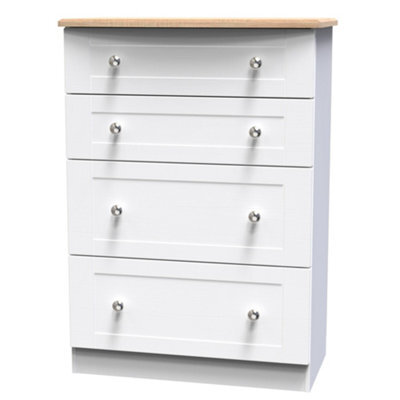 Santander Ready Assembled Matt White & Oak 4 Drawer Chest (H)1074mm (W)765mm (D)415mm - image 1