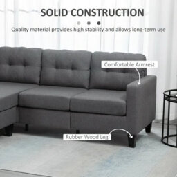SquareBoxx Portofino 3 Seater Corner Sofa, Chaise Lounge Furniture With Reversible Ottoman Footstool Or Chaise - Grey - thumbnail 4