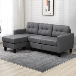 SquareBoxx Portofino 3 Seater Corner Sofa, Chaise Lounge Furniture With Reversible Ottoman Footstool Or Chaise - Grey - thumbnail 1