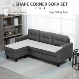 SquareBoxx Portofino 3 Seater Corner Sofa, Chaise Lounge Furniture With Reversible Ottoman Footstool Or Chaise - Grey - thumbnail 2