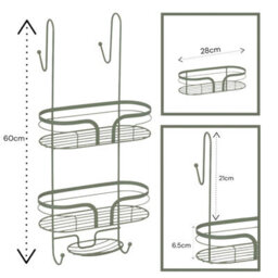 Showerdrape Dante Sage Green 2 Tier Over Door Hook Door Shower Caddy - thumbnail 2