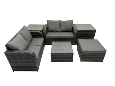 Fimous Rattan Garden Outdoor Furniture Set Love Sofa Square Coffee Table Set With 2 Side Table Big Stool Dark Grey Mixed - image 1