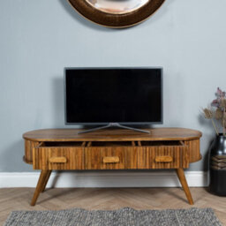 Elm Home And Products Elm Home And Garden Solid Mango Wood Large Tv Media Wide Screen Unit  3 Drawers 50Cm High, 130Cm Wide, 39Cm Deep - thumbnail 3