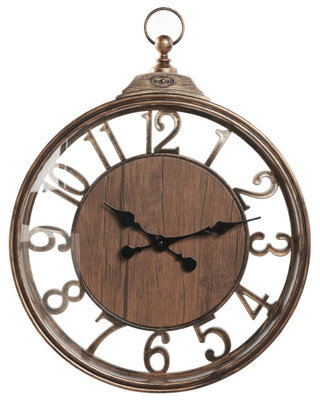 Wyld And Coco 52Cm Brown Retro Wall Clock With Glass Face And Arabic Numerals - image 1