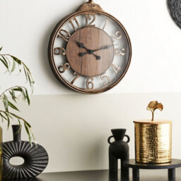 Wyld And Coco 52Cm Brown Retro Wall Clock With Glass Face And Arabic Numerals - thumbnail 2