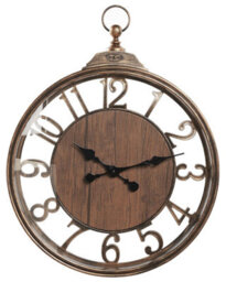 Wyld And Coco 52Cm Brown Retro Wall Clock With Glass Face And Arabic Numerals - thumbnail 1