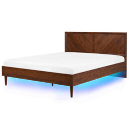 Beliani Bed With Led Mialet 180 X 200 Cm (Eu Super King) Dark Brown - thumbnail 1