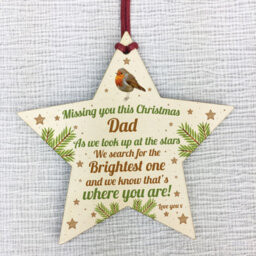 Red Ocean Dad Robin Memorial Chirstmas Tree Bauble Wooden Star Xmas Decoration Memorial Gift - thumbnail 5