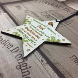 Red Ocean Dad Robin Memorial Chirstmas Tree Bauble Wooden Star Xmas Decoration Memorial Gift - thumbnail 4