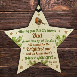 Red Ocean Dad Robin Memorial Chirstmas Tree Bauble Wooden Star Xmas Decoration Memorial Gift