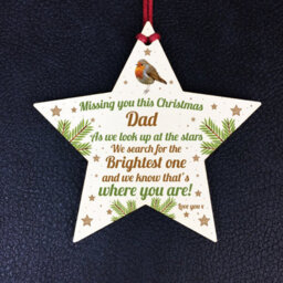Red Ocean Dad Robin Memorial Chirstmas Tree Bauble Wooden Star Xmas Decoration Memorial Gift - thumbnail 2
